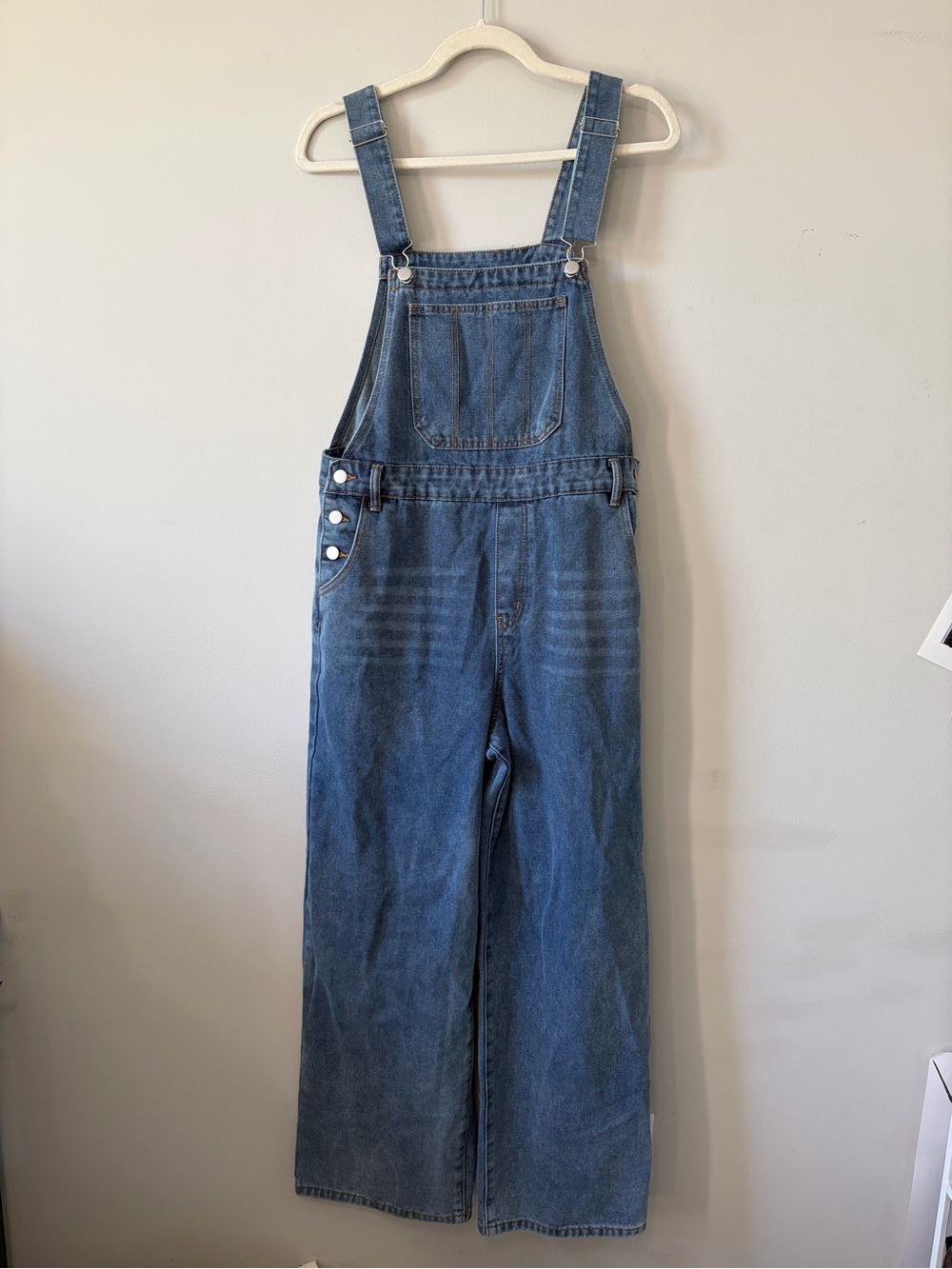 Blue Denim Wide-Leg Overalls Jumpsuit